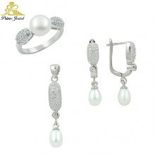 Gümüş zirkon taşlı set ( İnci)